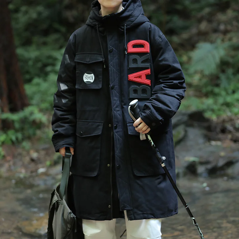 

Men Women Unisex Winter Down Jacket Men New Korean Fashion Loose Hooded Jacket Windproof Soft Shell Long Down Jacket For Men