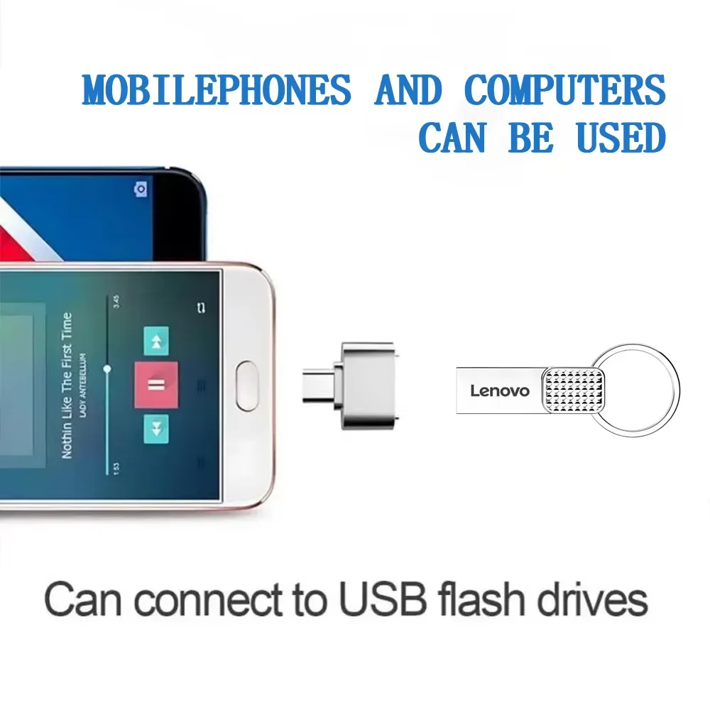 Lenovo Silver USB Flash Drive with Free Key Chain - Multiple Storage Options