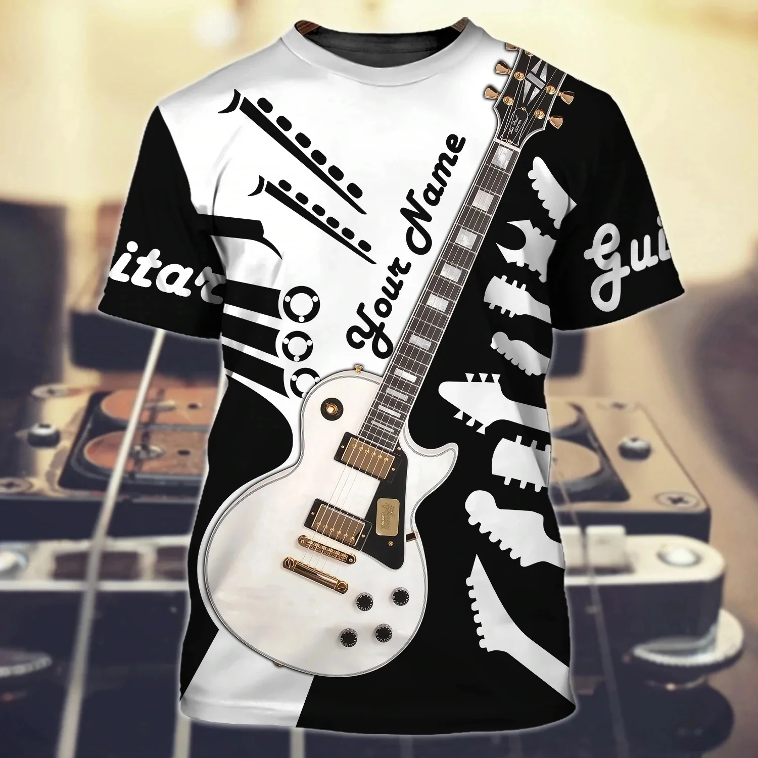 Neueste Sommer männer T-shirt Gitarre Personalisierte Name 3D Gedruckt t-shirt Unisex Casual T-shirt Beste Geschenke Zu Gitarre Liebhaber DW132 – Detail 14