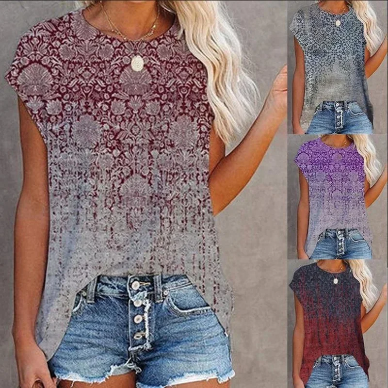 

Summer Women Clothing S-5XL V-neck Pattern Printing Simple Loose Sleeveless T-Shirts Solid Color Top Casual Sexy Casual Camisole