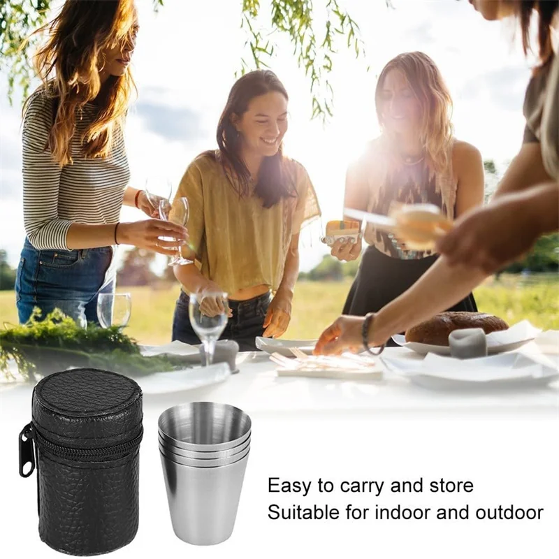 4pcs/set 30/70/180ml Portable Stainless Steel Wine Cup Set Drinking Liquor Alcohol Whisky Vodka Mug Travel Barware Accessories