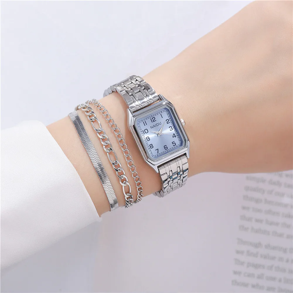 fashion rectangle dial women steel dress watch 3
