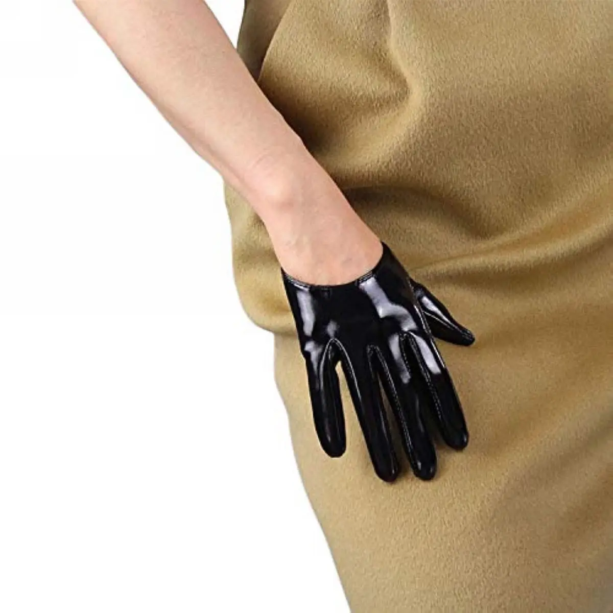 

Women's Half Pulm Gloves Super Short Faux Leather Shiny Latex Wet Look Fashion Stage Halloween Costume Driving Dressing Gloves