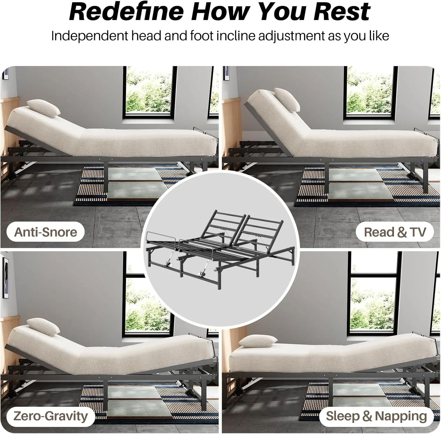 Queen Adjustable Bed Frame, Adjustable Bed, Electric Bed Base with Remote Control for Queen Mattress, Independent Head 5