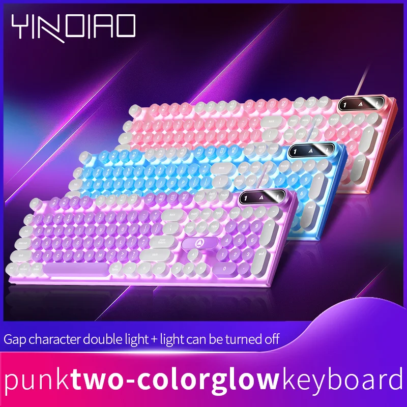 Teclado Redondo do Jogo da Máquina de Escrever 104 Chaves Teclado Prendido Cor Combinando Retroiluminado Computador E-sports Periféricos para Desktop Portátil - Imagem 2