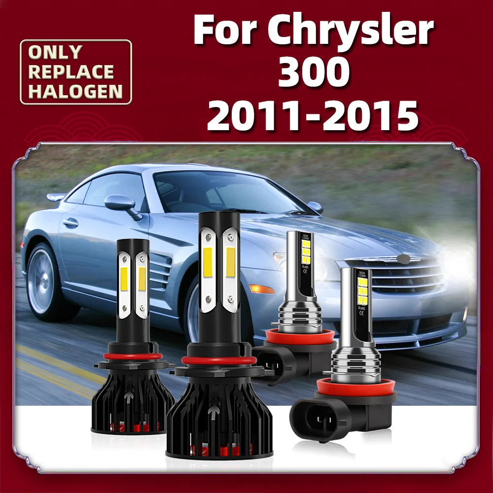 

4-Sides LED 360° Bright 12000LM Headlights 9012 Hir2 High-Low + Fog Lamp H11 12V Cars For Chrysler 300 2011 2012 2013 2014 2015