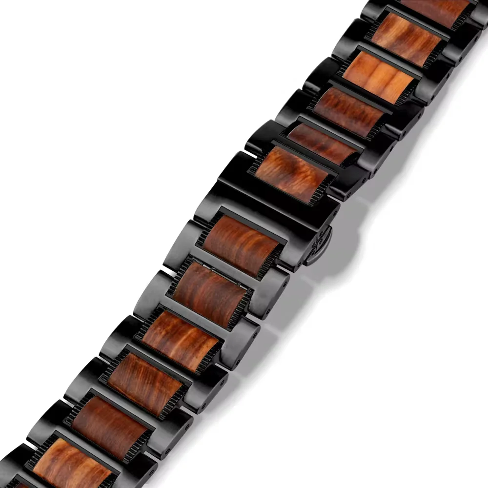 Elegant Red Sandalwood & Metal Strap Stainless Steel High-Quality Watchband