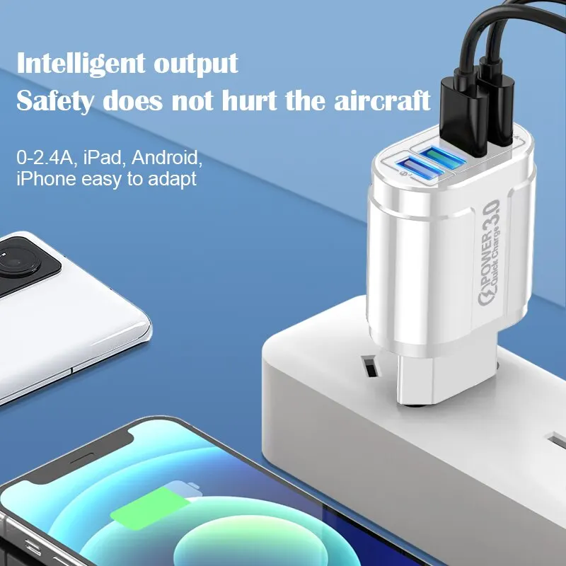 4 Ports 38W USB Charger USB A Charger US/EU Plug Fast Charging Quick Charge 3.0 for iPhone Samsung