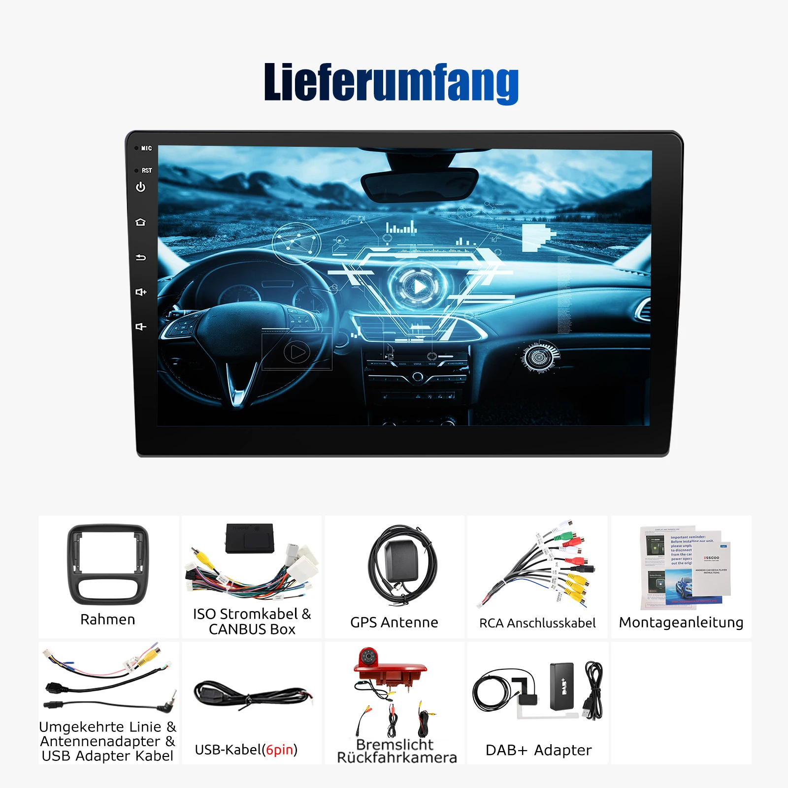 9 "Android 14 Rückfahrkamera Auto Stereo CarPlay Android Auto Für Vauxhall Opel Vivaro B Renault Trafic GPS NAVI BT wifi SWC FM – Detail 19