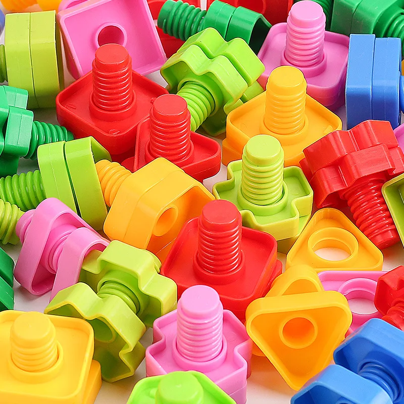 10 Set Screw Building Blocks Nut Shape Match Puzzle Toys For Children Infant Montessori Shape Color Recognize Educational Toys