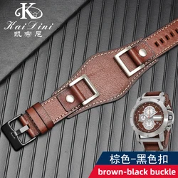 Premium Vintage Style Leather Watch Strap - Cowhide Wristband - 24mm (Brown - black buckle)