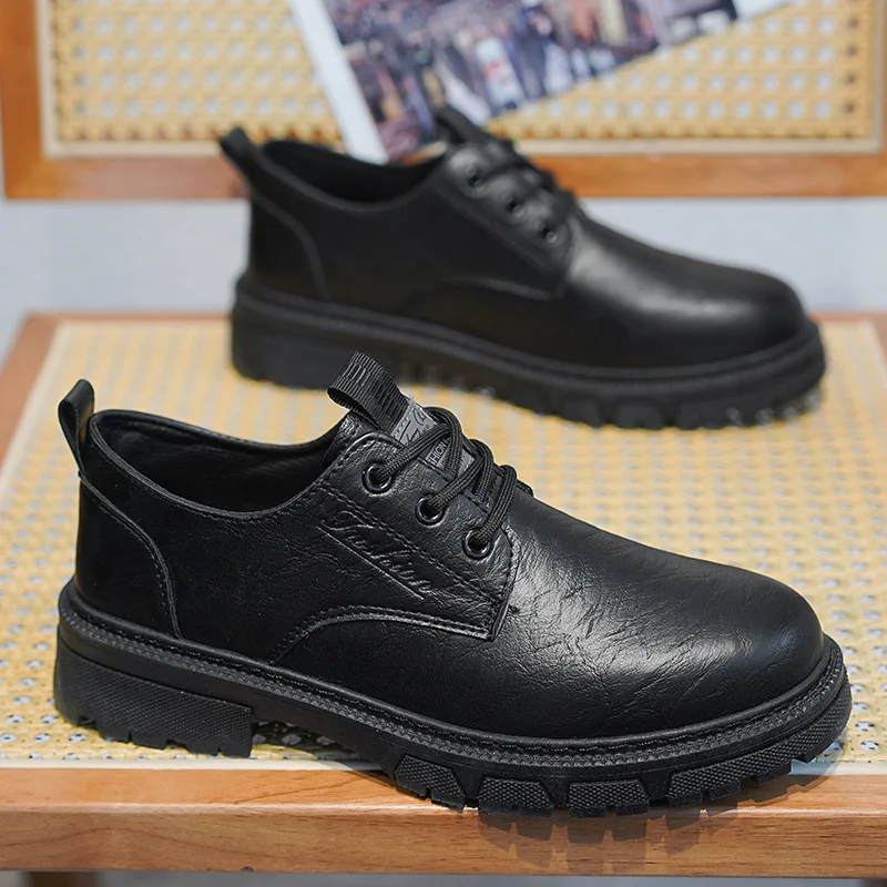 New Spring Autumn Fashion Men Work Shoes Men Leather Oxfords Shoes Casual Lace-up Formal Business Wedding Dress Shoes