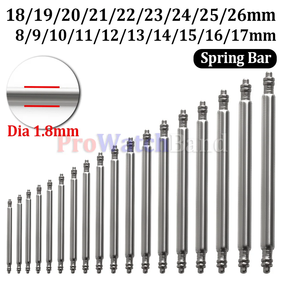 Spring Bar Watch Band Strap Connecting Pins - 1.8mm Diameter, 8-26mm Length