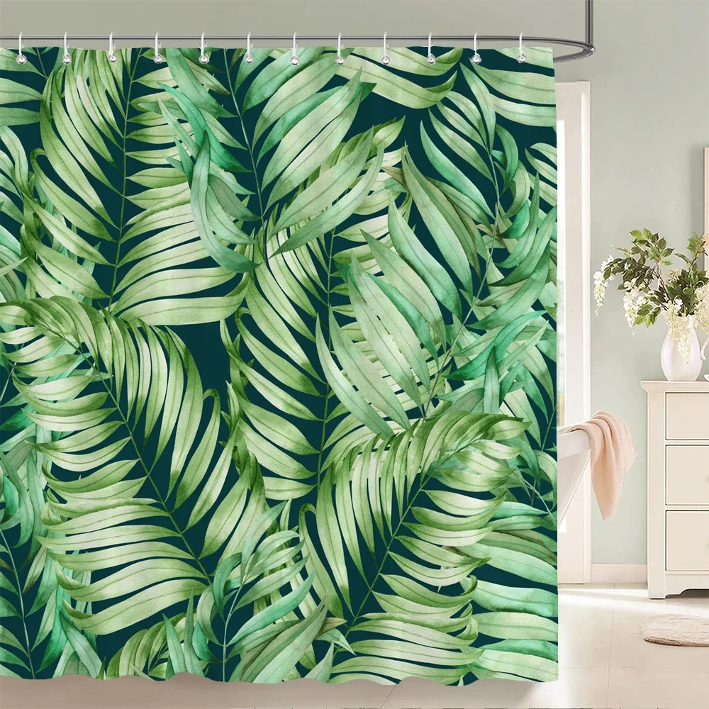 3d Bathroom Curtains Tropical Green Plants Palm leaf Shower Curtain Waterproof Fabric Bath Screen With Hooks Home Decor Curtain 4