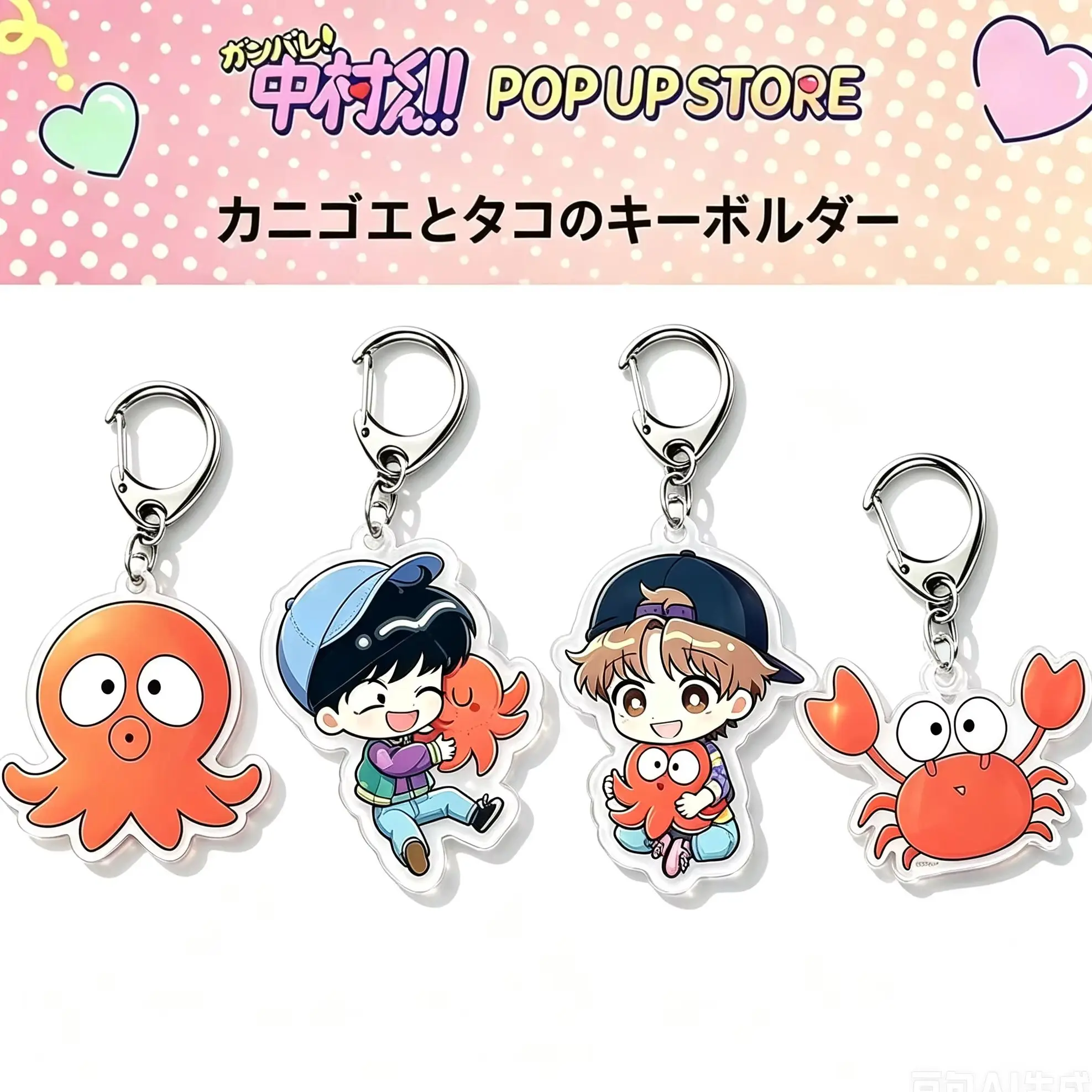 2/4-teiliges Set Anime Ganbare Nakamura-kun Go for It Nakamura Cosplay Schlüsselanhänger Kawaii Acryl-Krabben-Schlüsselanhänger Rucksack-Ornament Requisiten