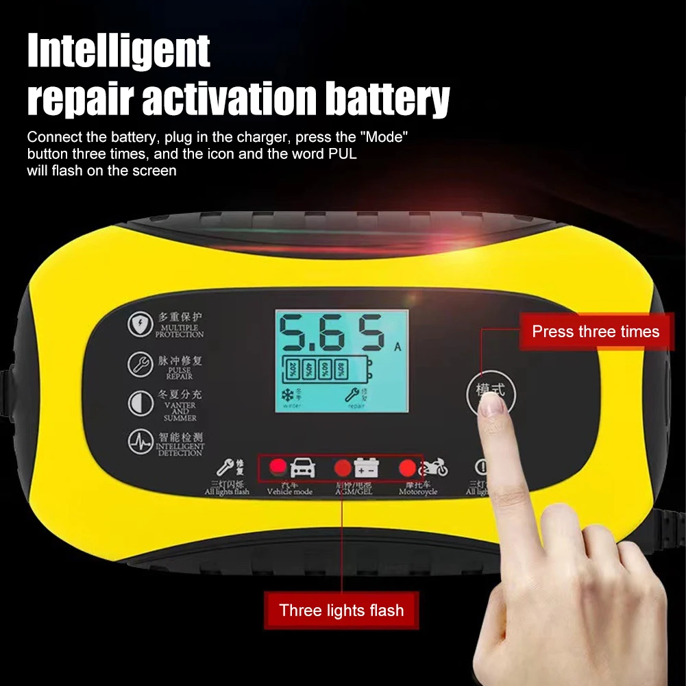 

Full Automatic Car Battery Charger 12V Digital Display Battery Charger Pulse Repair For 2Ah-100Ah Lead-Acid Gel AGM Wet Battery
