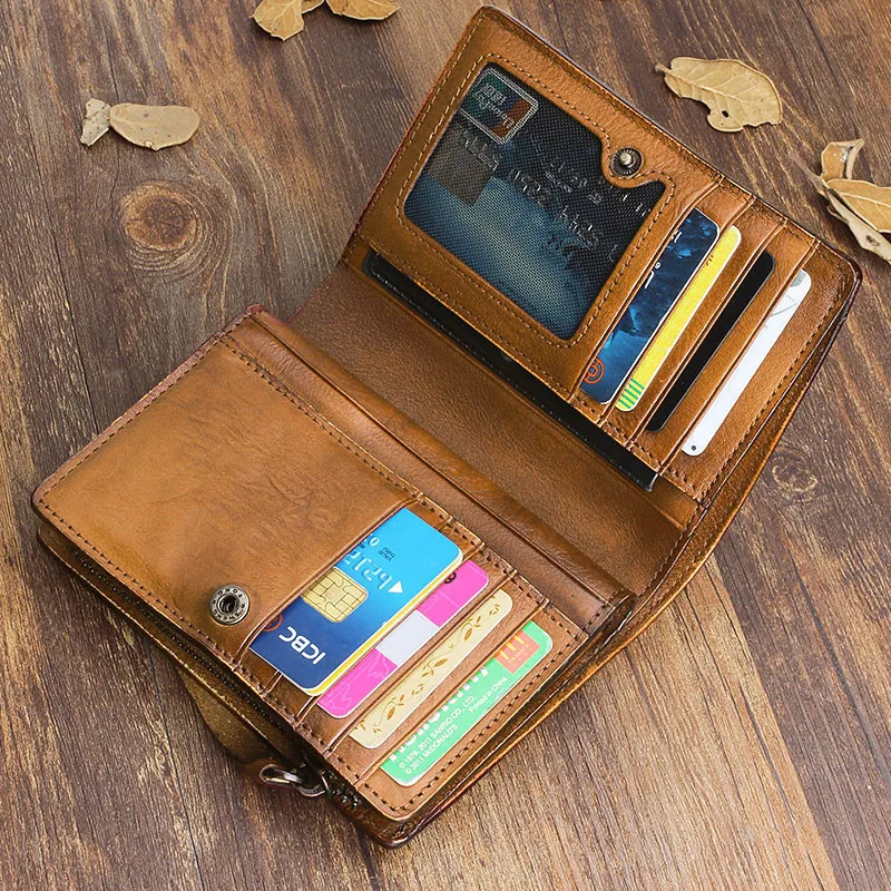 Vintage fashion handmade designer top layer cowhide leather youth wallet simple casual outdoor short purse for men and women