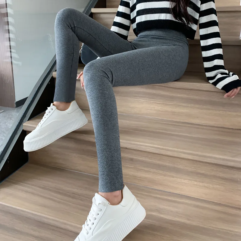 Ribbed Cotton Leggings Women Spring and Autumn Tights High Elastic Skinny Casual Pants Workout Walking Solid Leggings for Women 1