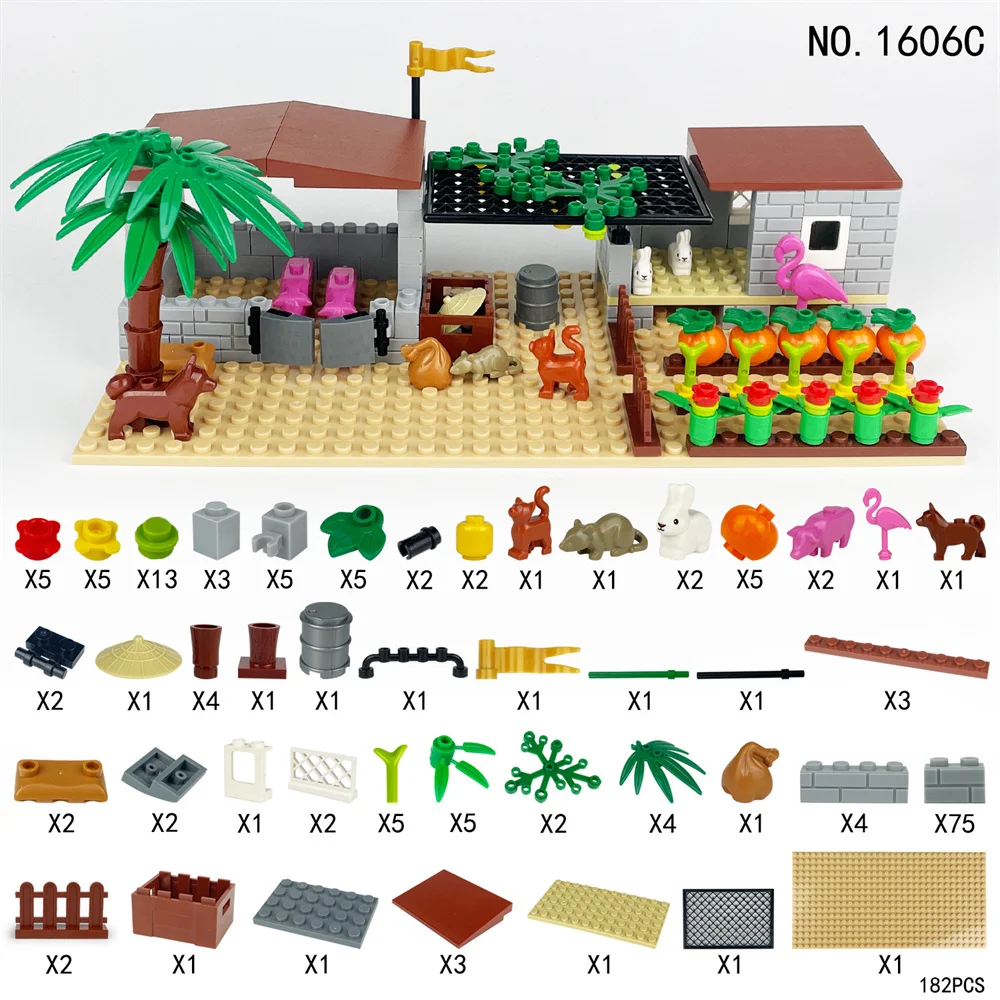 2024 도시 창의력 농장 야채 정원 동물 과일 농장 액세서리 빌딩 블록 MOC 모델 DIY 벽돌 교육 완구