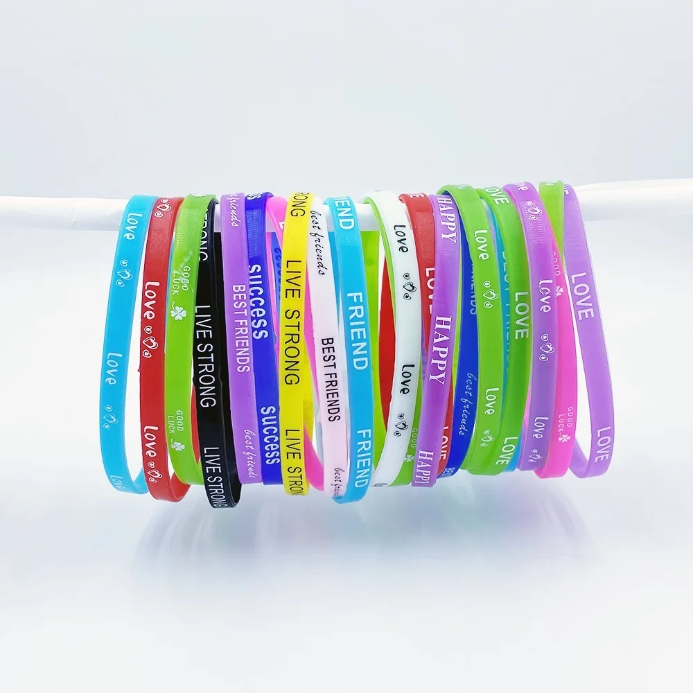 Letter Sports Silicone Bracelet Luminous Elastic Wrist Strap Candy Color Motivational Fashion Accessory Child Teens 10pcs 5mm