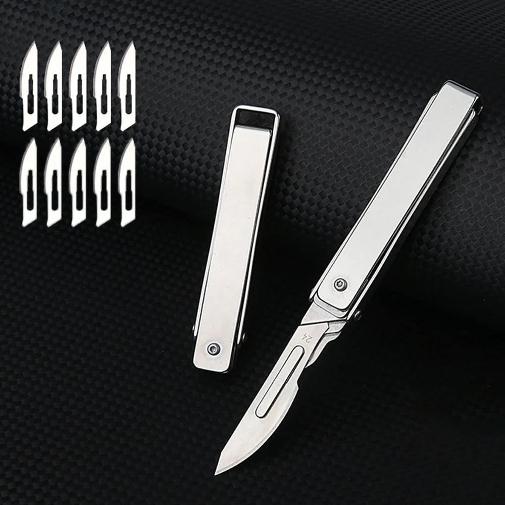 Portable Folding Scalpel Small Keychain Pocket Utility Knife For Men Mini  Foldable Exacto Knives With 10pcs Replaceable Blades