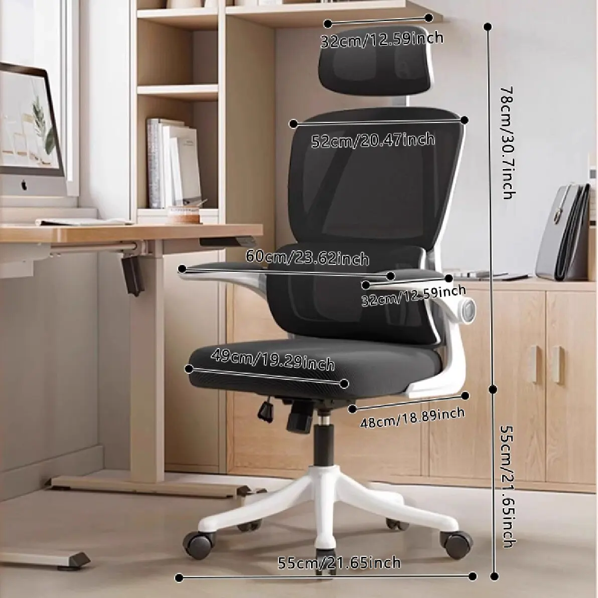 Ergonomic Office Chair Comfort Home Desk Chair Adjustable High Back Mesh Chair Lumbar Support Computer Chair with Flip-Up Arms 6