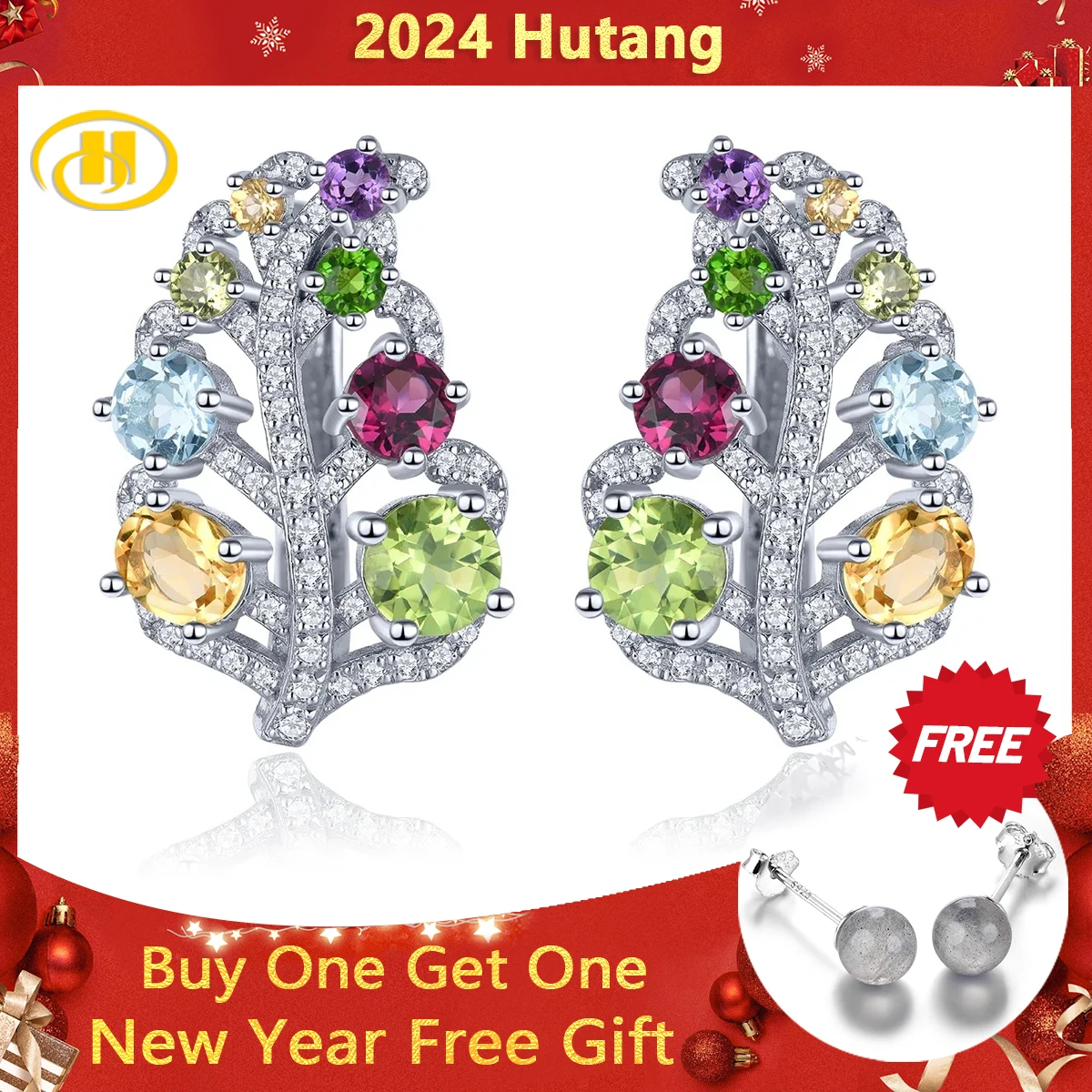 

Natural Peridot Citrine Multicolor Gemstone Silver Clip Earring 3.2 Carat Genuine Garnet Topaz Women Fine Jewelry OriginalDesign