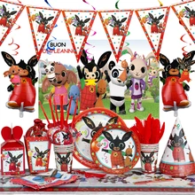 

Rabbit Bunny Party Decor Supplies Disposable Tableware Cups Plates Happy Birthday Balloons Set Baby Shower Party Decoration