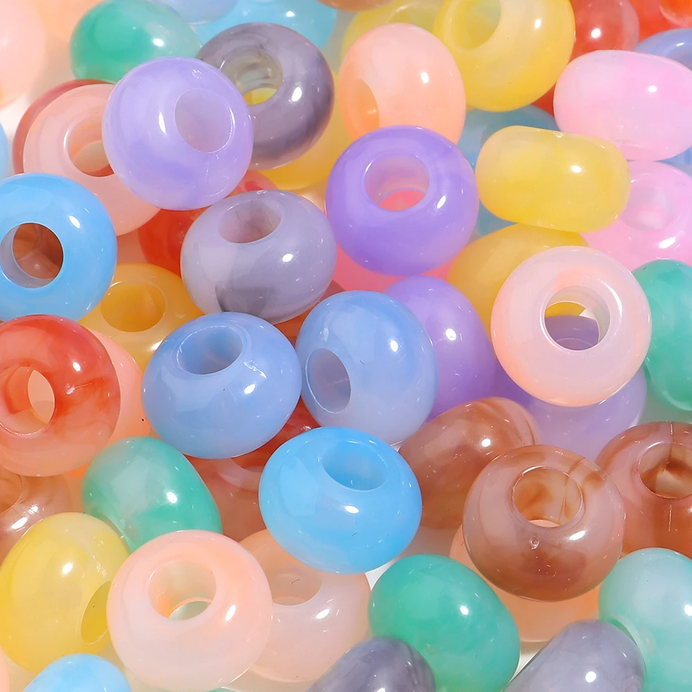 50개 다채로운 원형 아크릴 비즈 큰 구멍 루즈 스페이서 비즈 쥬얼리 만들기 DIY 목걸이 팔찌 펜던트 액세서리