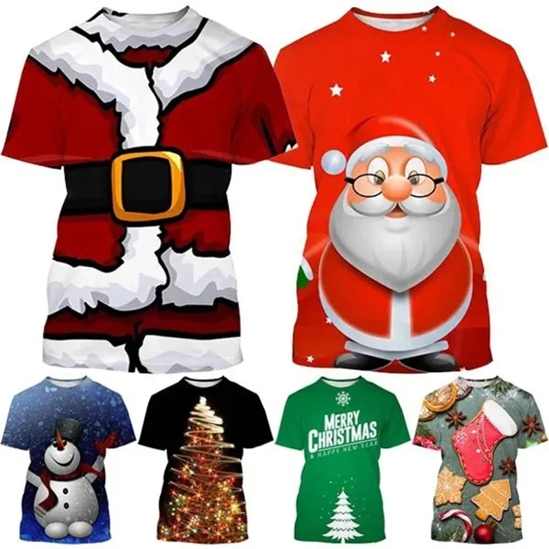 

Christmas Santa Claus T Shirt For Men Women 3D Printing Funny Xmas Casual Short Sleeve T-shirt Oversized Men Tee Tops Streetwear