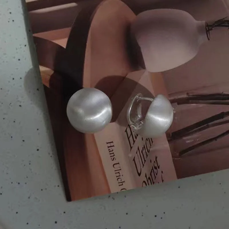 14K Gold Plated Round Brushed Spherical Hoop Earrings for Women Retro Silver Color Frosted Creative Statement Earring Jewelry