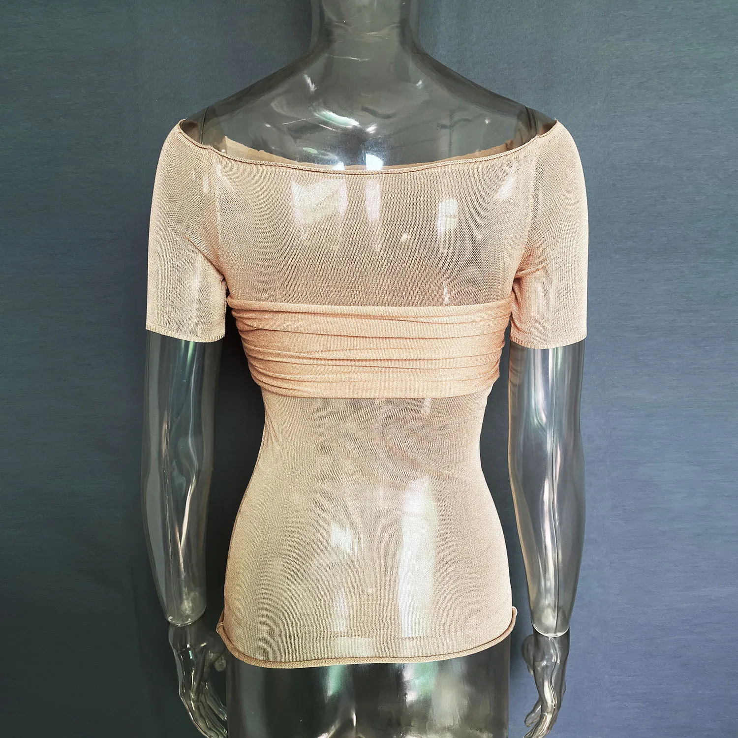 Short Sleeve Mesh Top Shirt For Women Off-Shoulder See-Through Knit Sexy Pullover Summer Sheer New 2025 Ladies T-shirt