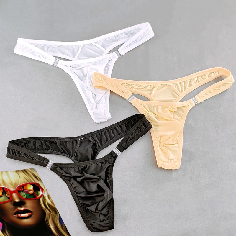 Men Solid Milk Silk Sexy Thong Penis Pouch T-back G-String Low Waist Detachable Panties High Elasticity Ultra-thin Gay Underwear