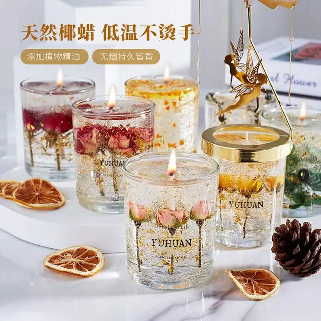 Essential oil scented candle Jelly wax real flower senior girls sleeping  bedroom long-lasting fragrance adornment set with hand gift