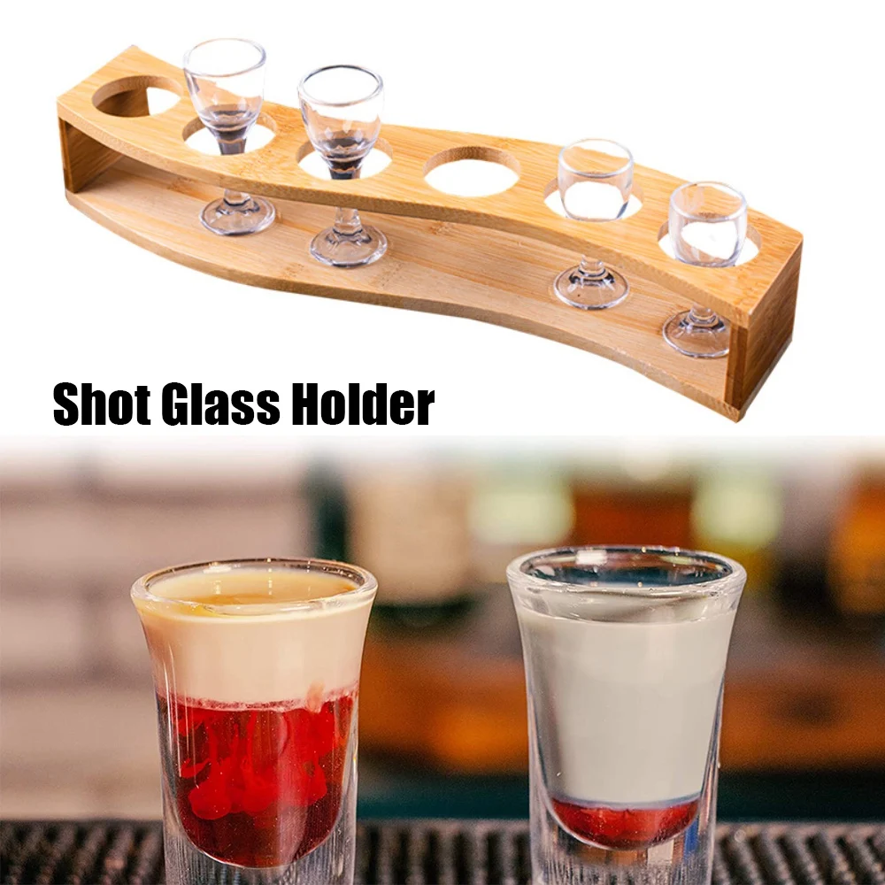 Shot Glass Holder Set 1Oz/30Ml 6Pcs Bamboo Holder