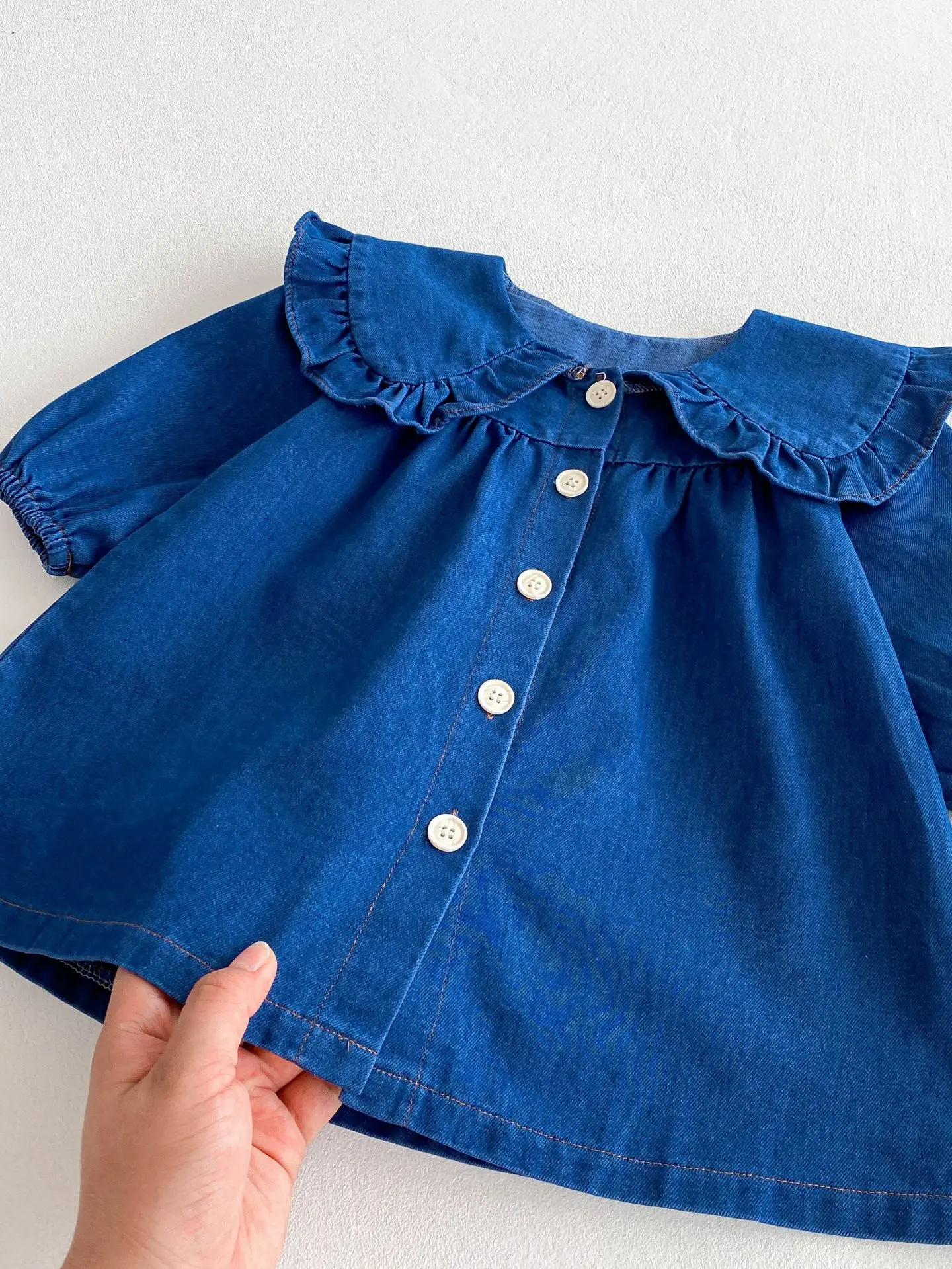 Baby Girls Denim Bodysuit Long Sleeve One Piece