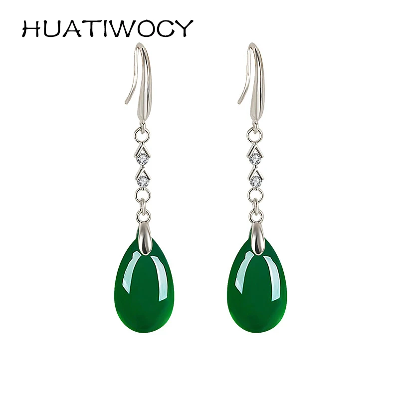Orecchini lunghi in Agata Verde e Argento 925