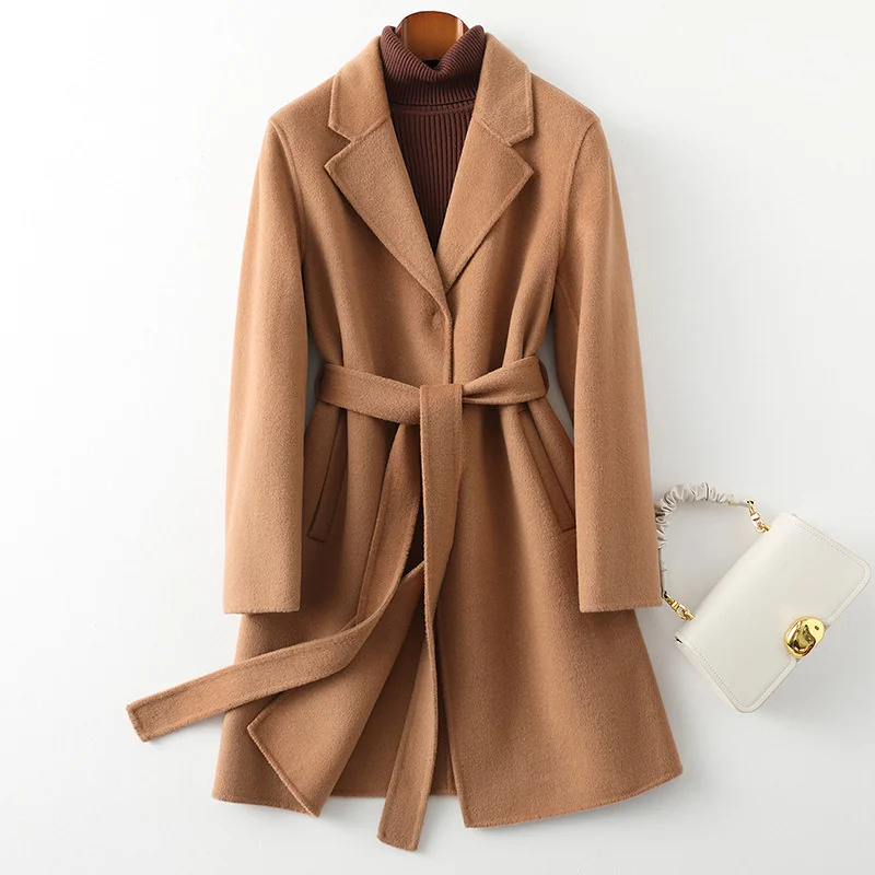 

Double sided cashmere coat women's medium length autumn and winter 2022 new slim fashion high-end wool coat small