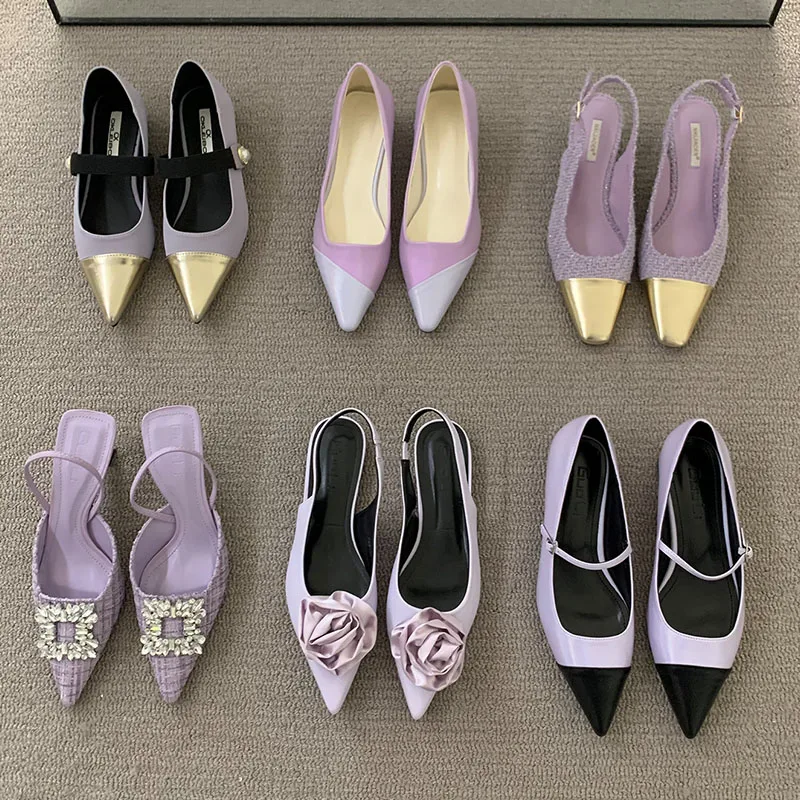 

2023 New Brand Women Sandal Fashion Purple Ladies Elegant Dress Flat Shoes Pointed Toe Slip On Outdoor Casual Flat Purple Shoes