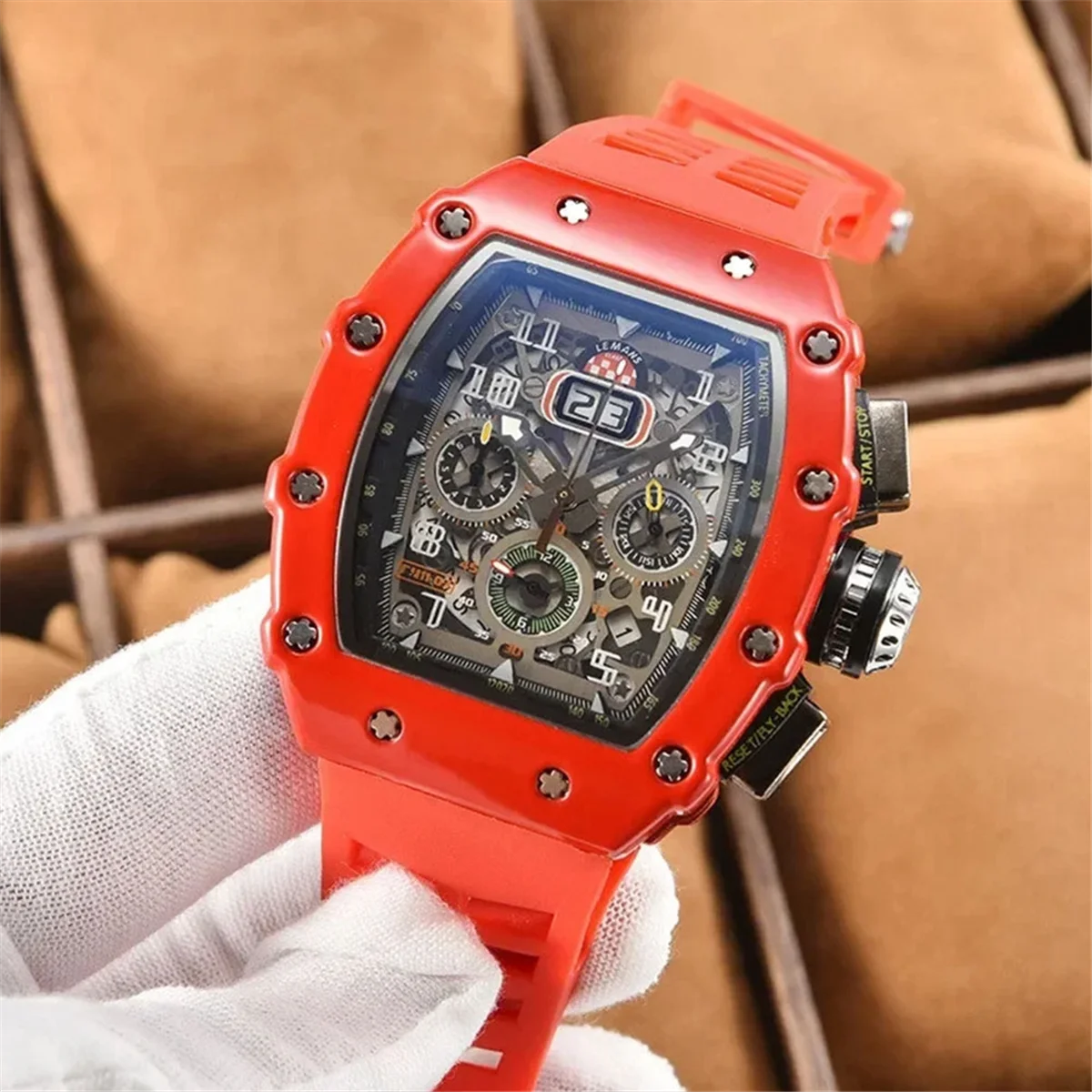 Mechanical Style Men's Watch mens watch Waterproof 6 Needle Run Second Watch Wine Barrel Shaped Quartz 2