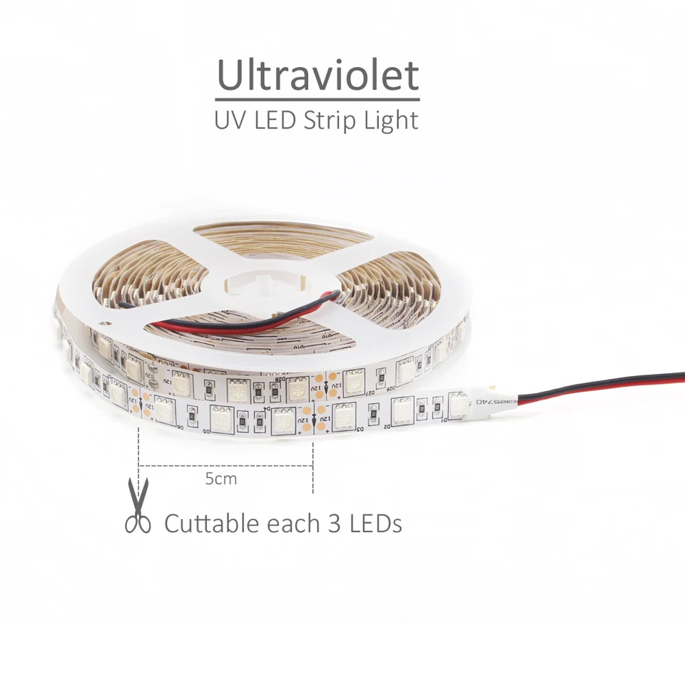 Bande LED UV 5m 24V 72W 300 LED SMD5050 Lumière Noire Pour Lampe à Bois