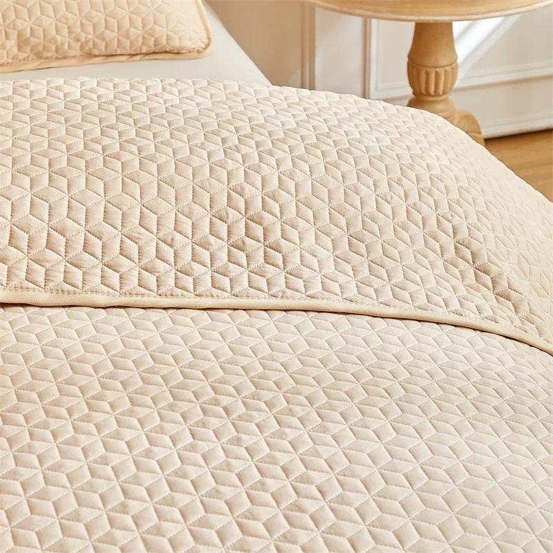3pcs set Printed Bedspread Solid Color Ultrasonic Quilted Bedsheet Soft Breathable Blanket 1pc bedspread+2pcs pillowcase