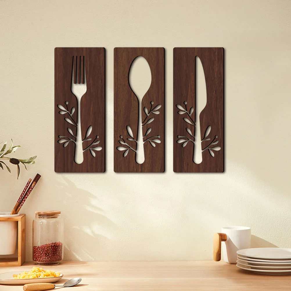 

Wooden Fork Spoon Knife Sign Kitchen Decor Dining Room Wall Restaurant Basswood