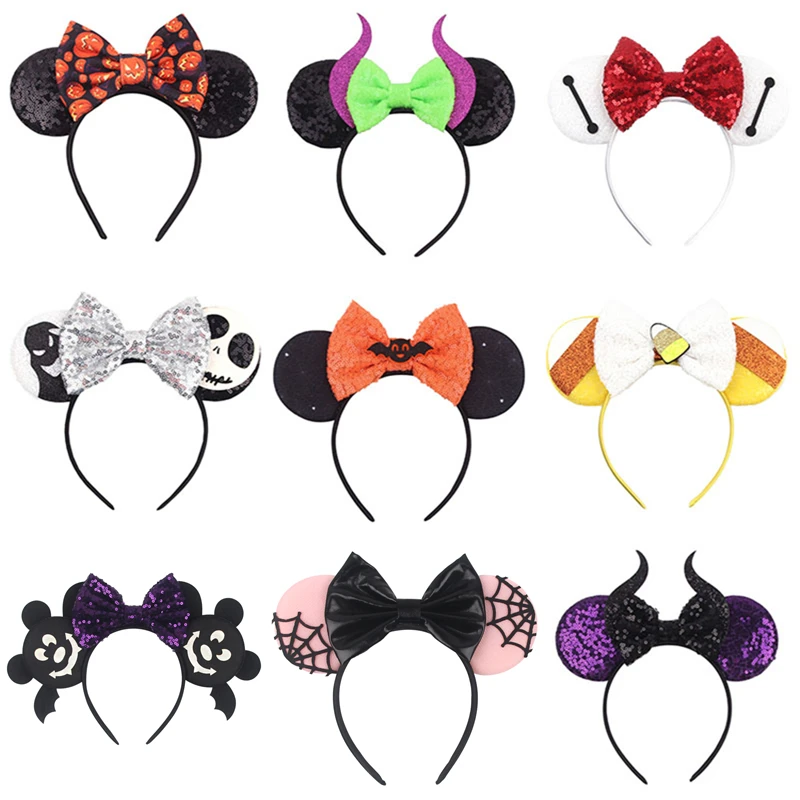 10Pcs/Lot Wholesale Halloween Mouse Ears Headband Kids Festival Party Cosplay Pumpkin Devil Bow Women Girls DIY Hair Accessories cosplay devil horns headband