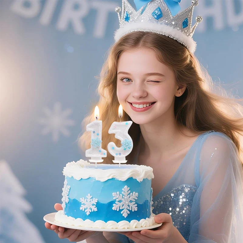 Glitter Snowflake Number Candles Kids Girls Frozen Birthday Party Cake Topper Decoration Supplies 0-9 Digital Baby Shower Gift