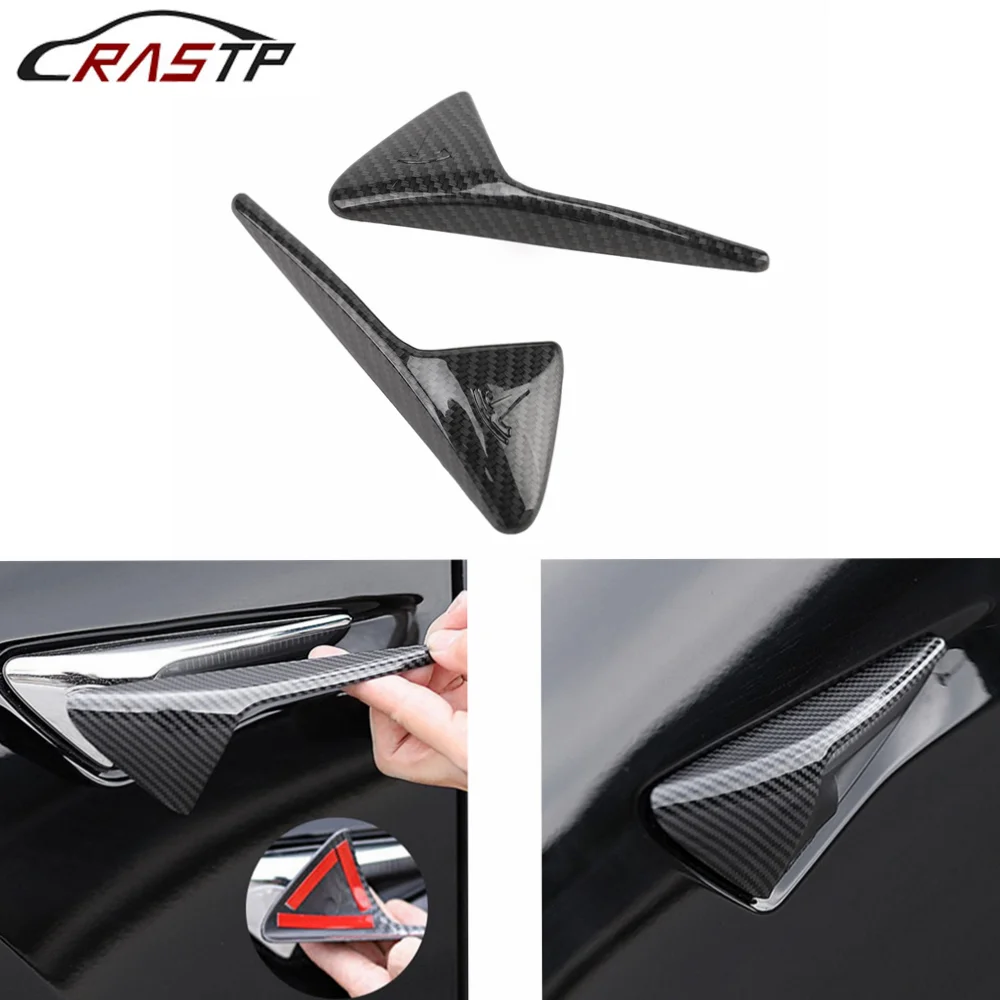 

RASTP-Universal 2Pcs Black Carbon Fiber Style Side Camera Decoration Cover Trim For Model 3 RS-LKT033