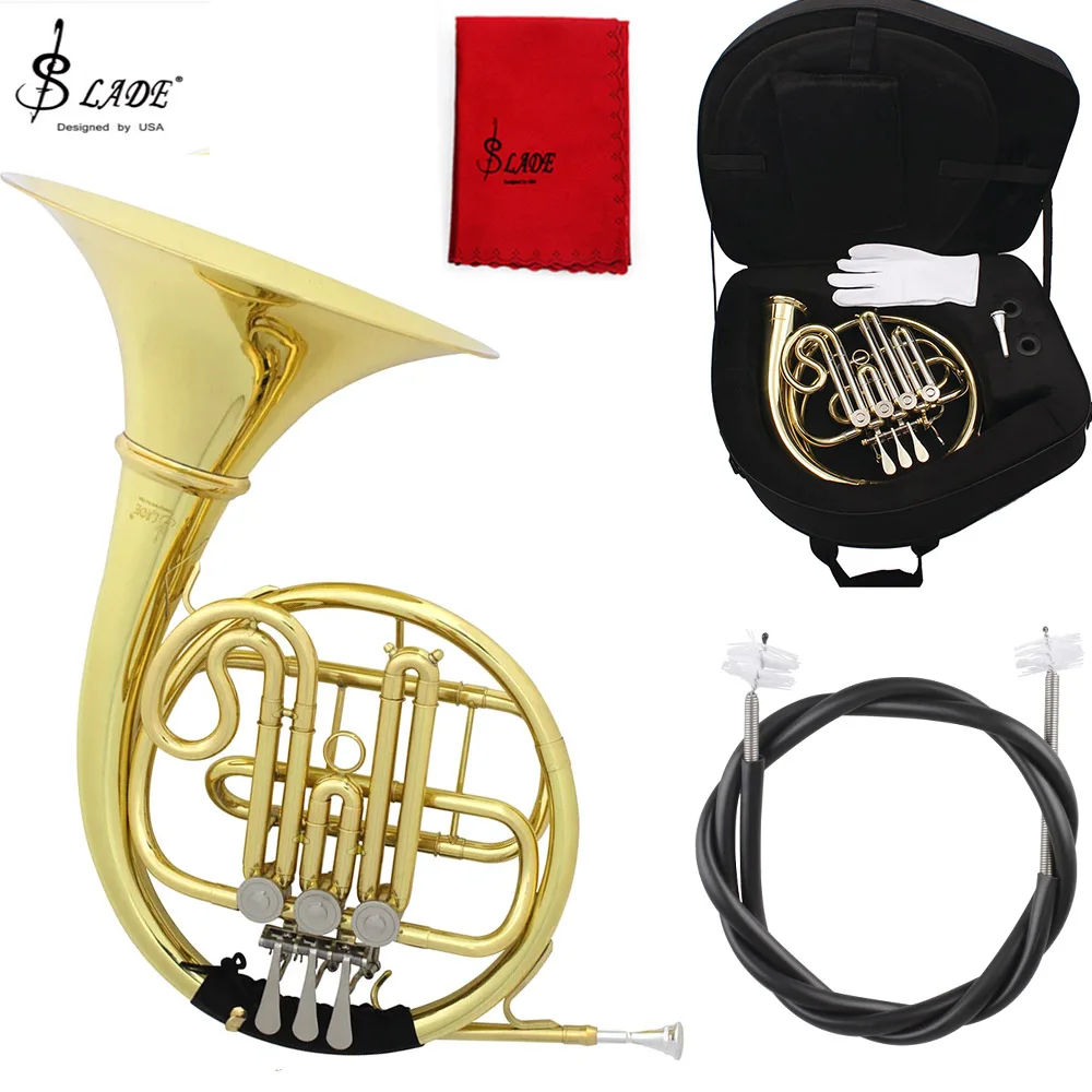 SLADE High-Quality Brass French Horn 4/3 Keys F/Bb Golden Split Professional Grade Musical Instrument with Accessories