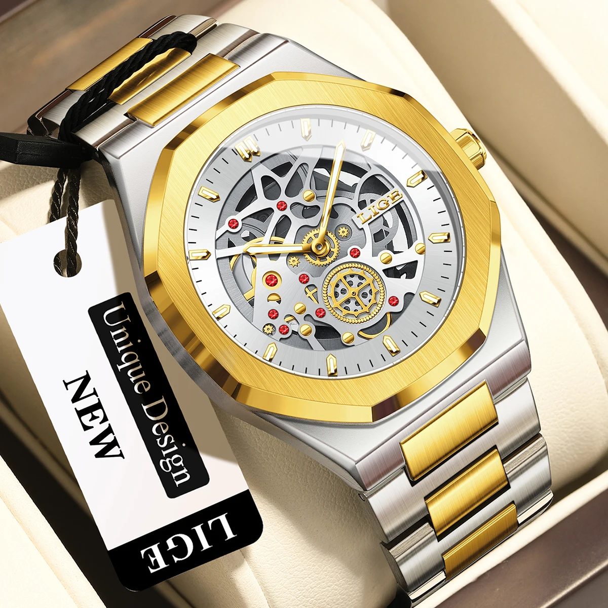 LIGE Luxury Men's Skeleton Design Quartz Wristwatch – Waterproof & Luminous with Steel Strap
