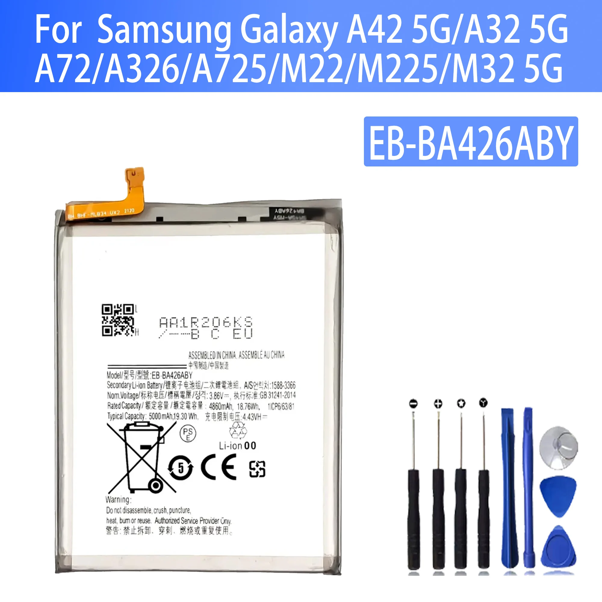 

100% Original EB-BA426ABY Battery For Samsung Play A326/ A725/ M22/ M225/ M32 5G/ Phone Replacement Bateria