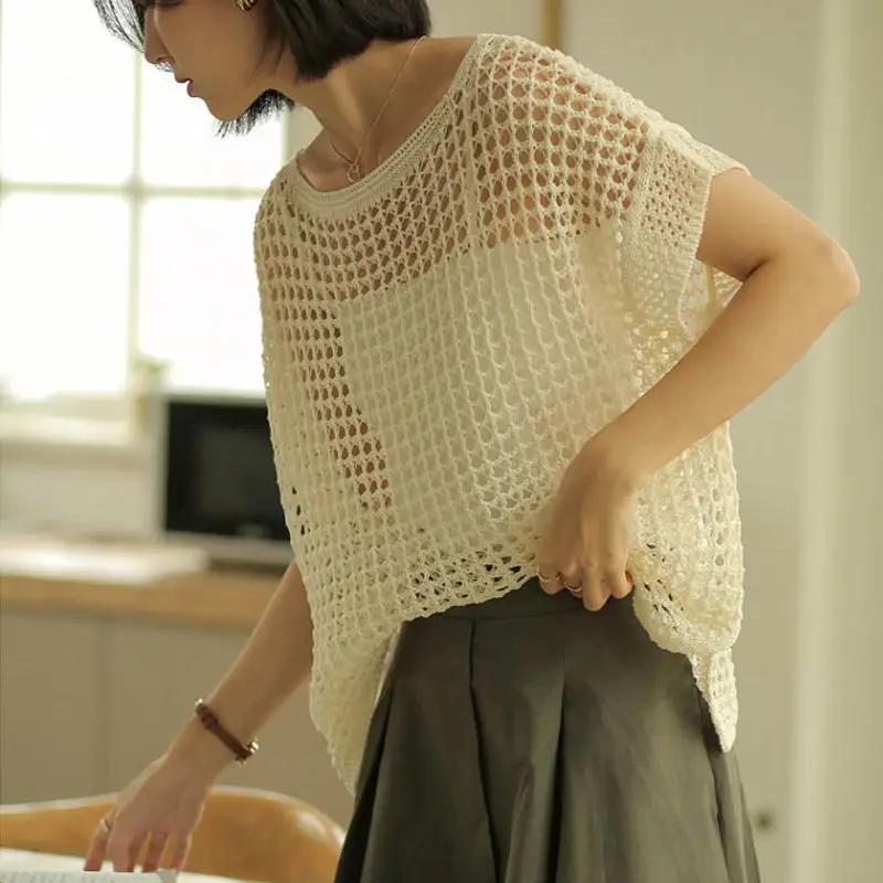 

Футболка женская трикотажная с круглым вырезом, Свободный Повседневный пуловер с коротким рукавом, Пляжная Однотонная рубашка, L236, весна-лето